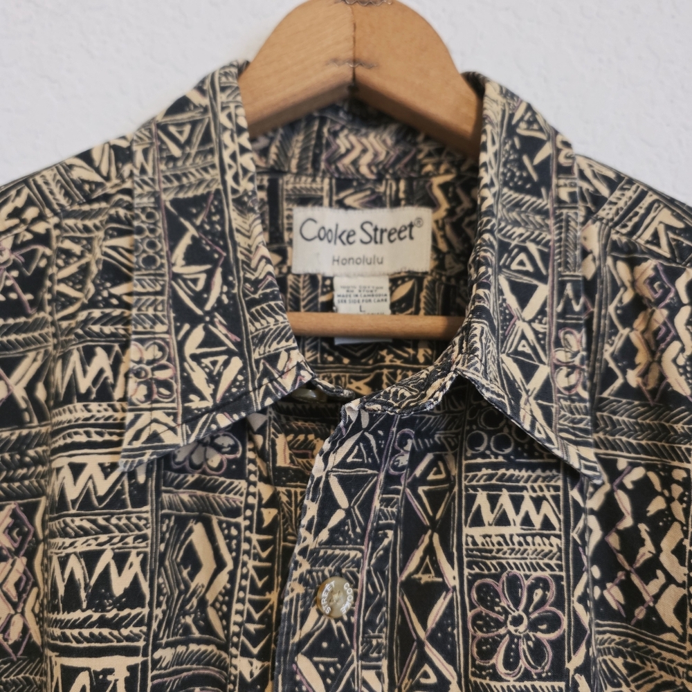 Cooke Street Honolulu Hawaiian Camp Shirt Tropical Resort Geo Men's L